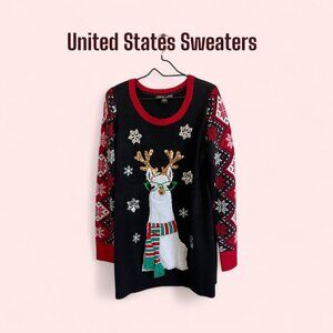 Women’s XL Ugly Christmas Sweater White Llama with Glasses Holiday Pullover